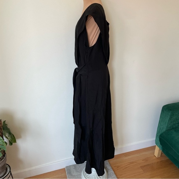 Vince V-Neck Tie Back Flutter Sleeve Black Tencel Midi Dress V870851492 NWT XL - Picture 6 of 12